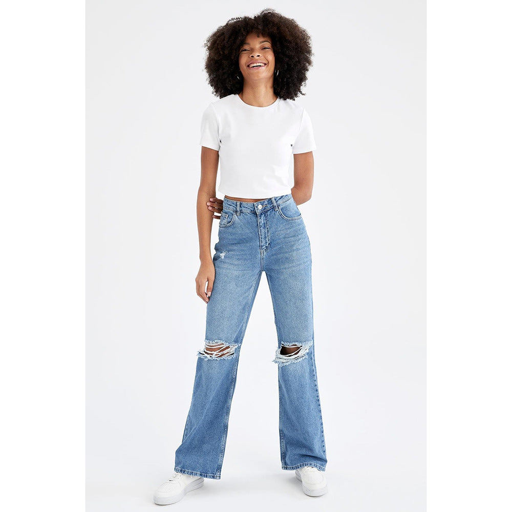 Retro Distressed Drop-waist Women&