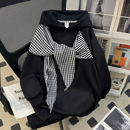 Bow-knot Plaid Strap Hoodie Women&