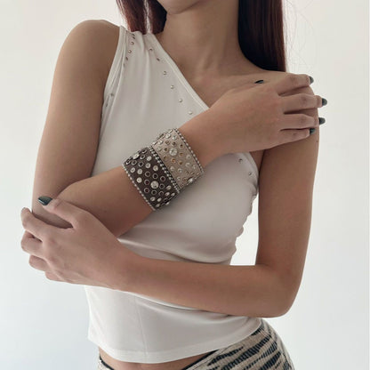 Heavy-duty Wide-style Retro Western Leather Snap Bracelet