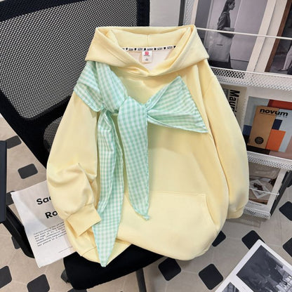 Bow-knot Plaid Strap Hoodie Women&