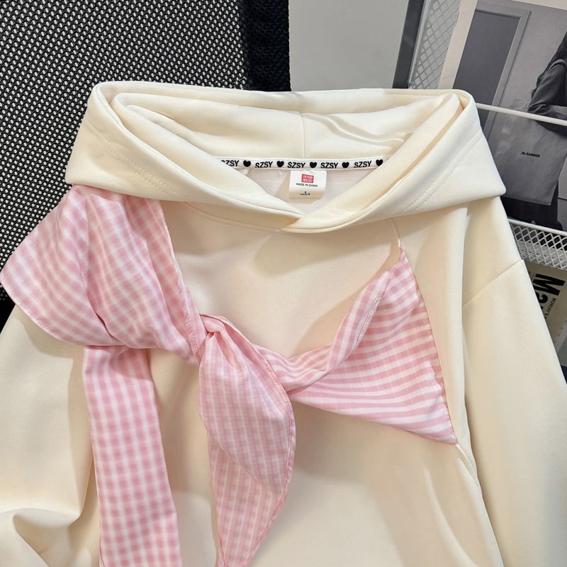 Bow-knot Plaid Strap Hoodie Women&