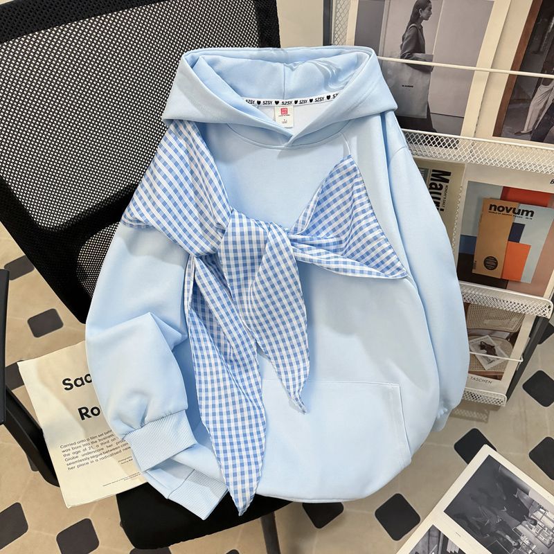Bow-knot Plaid Strap Hoodie Women&