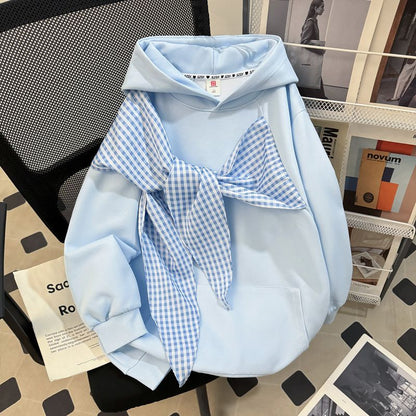 Bow-knot Plaid Strap Hoodie Women&