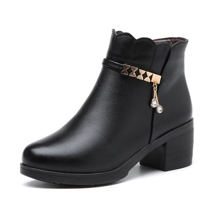 Middle-aged And Elderly Mid-age Warm Short Boots Anti-slip Leather Shoes
