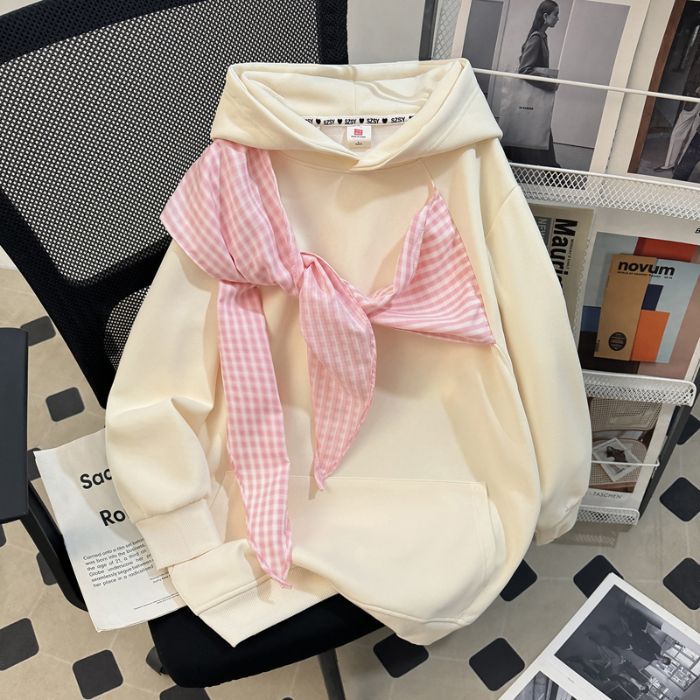 Bow-knot Plaid Strap Hoodie Women&