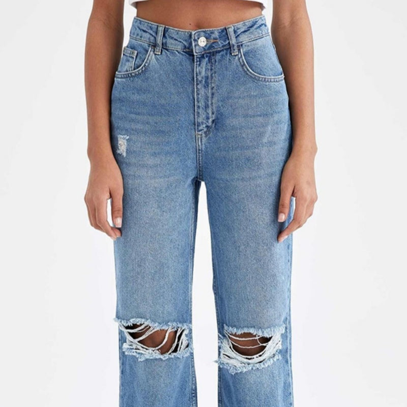 Retro Distressed Drop-waist Women&
