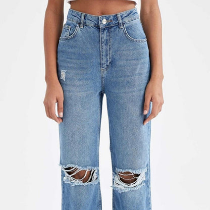 Retro Distressed Drop-waist Women&