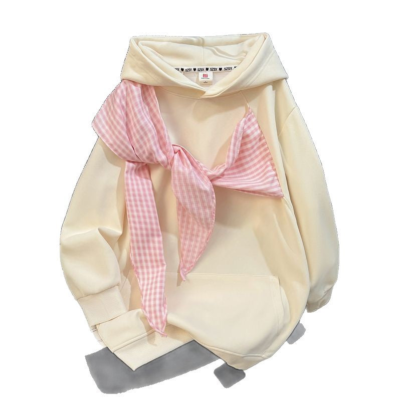Bow-knot Plaid Strap Hoodie Women&