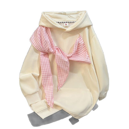 Bow-knot Plaid Strap Hoodie Women&