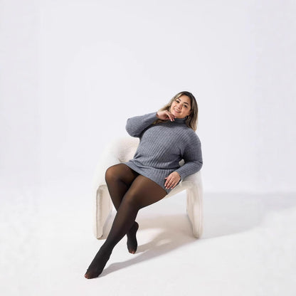 Plus-size Black Sheer Fleece-lined Leggings