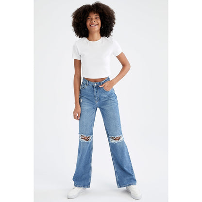 Retro Distressed Drop-waist Women&