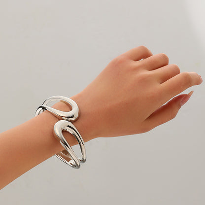 Minimalist Irregular Wave Pattern Handmade Metal Smooth Bracelet For Women