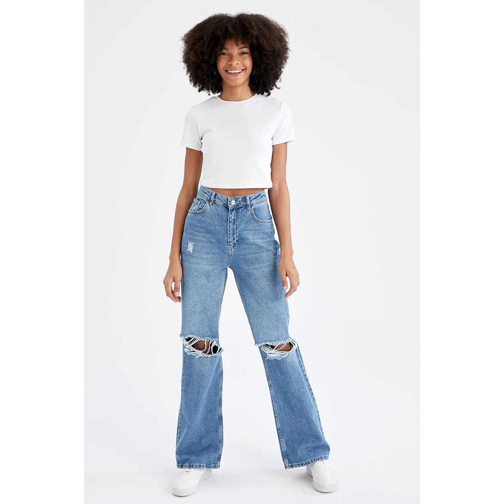 Retro Distressed Drop-waist Women&