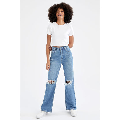 Retro Distressed Drop-waist Women&