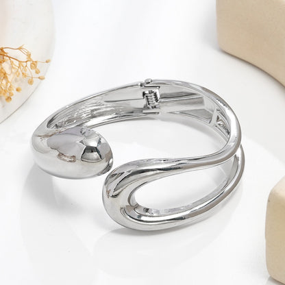 Minimalist Irregular Wave Pattern Handmade Metal Smooth Bracelet For Women