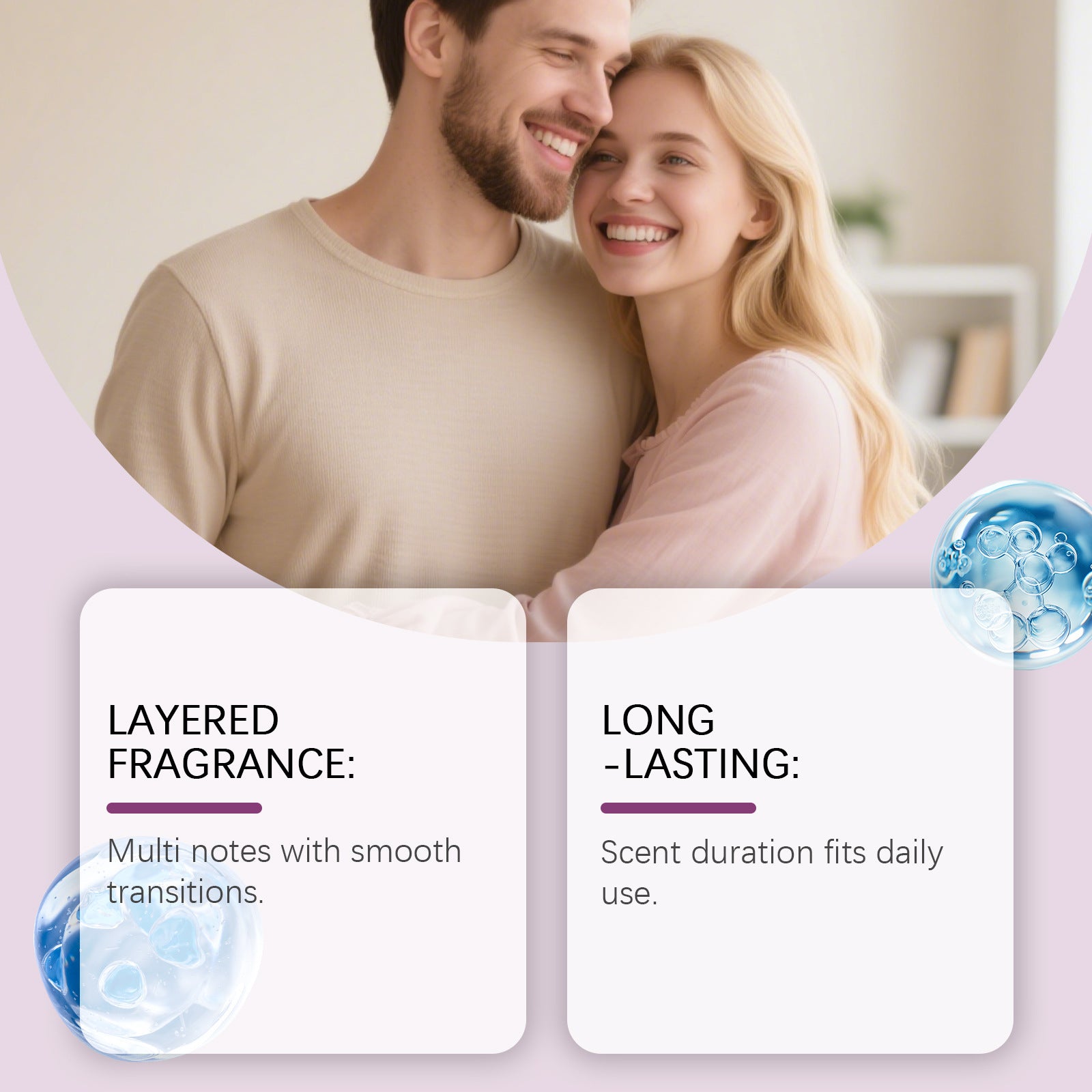 Couple enjoying a layered floral fruity fragrance for women with long-lasting scent for daily use.