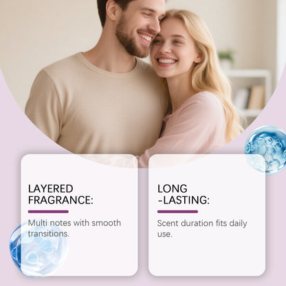 Couple enjoying a layered floral fruity fragrance for women with long-lasting scent for daily use.