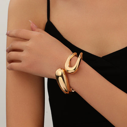 Minimalist Irregular Wave Pattern Handmade Metal Smooth Bracelet For Women