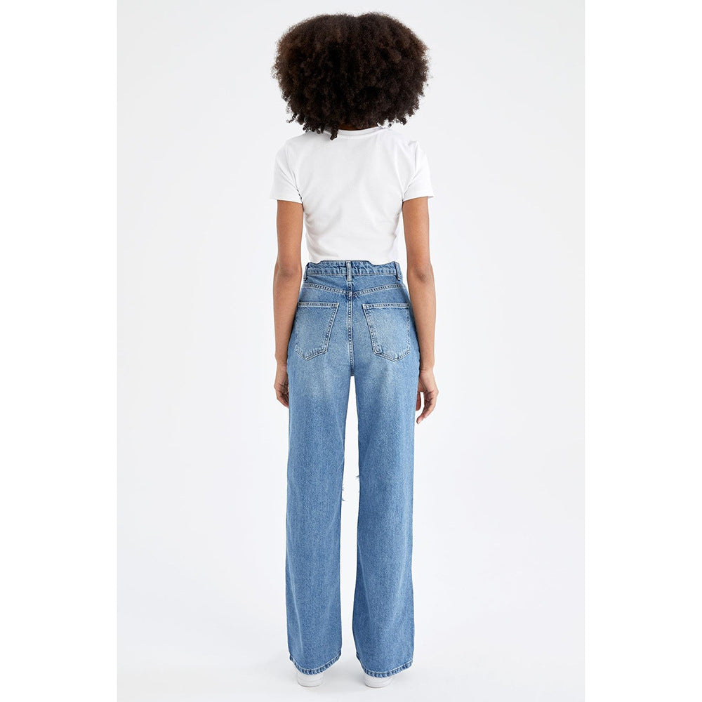 Retro Distressed Drop-waist Women&