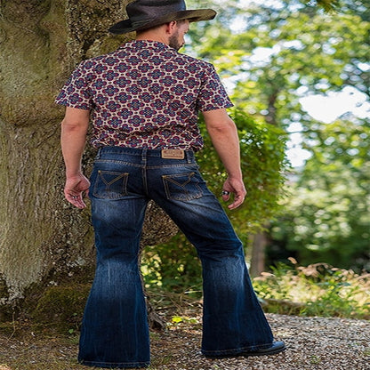 Cowboy Bell-bottom Punk Style Retro Embroidered Stretch Denim Men